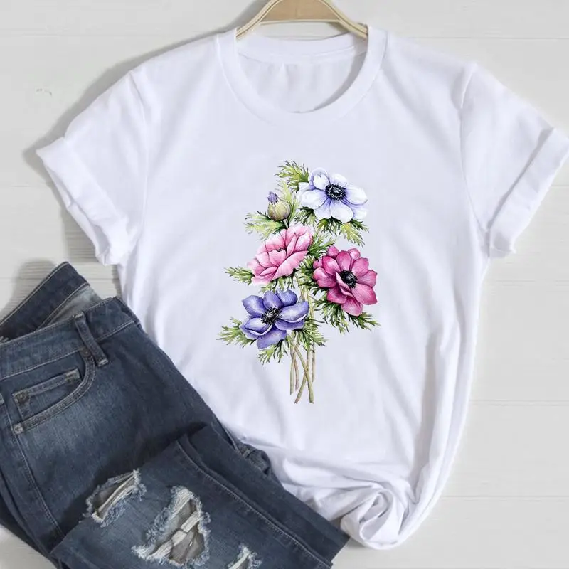 Clothing Floral Women Print European and American Short-sleeved T-shirt Women Clothing Tops Oversized T Shirt