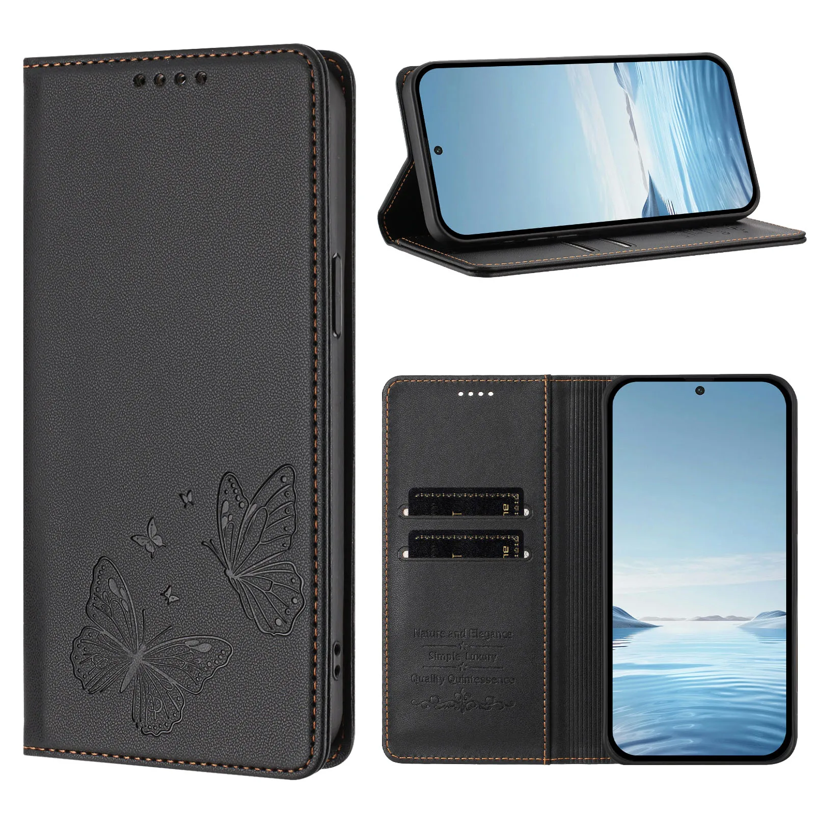Luxury Leather Wallet Flip Case with Card Slot & Stand - Shockproof Phone Cover