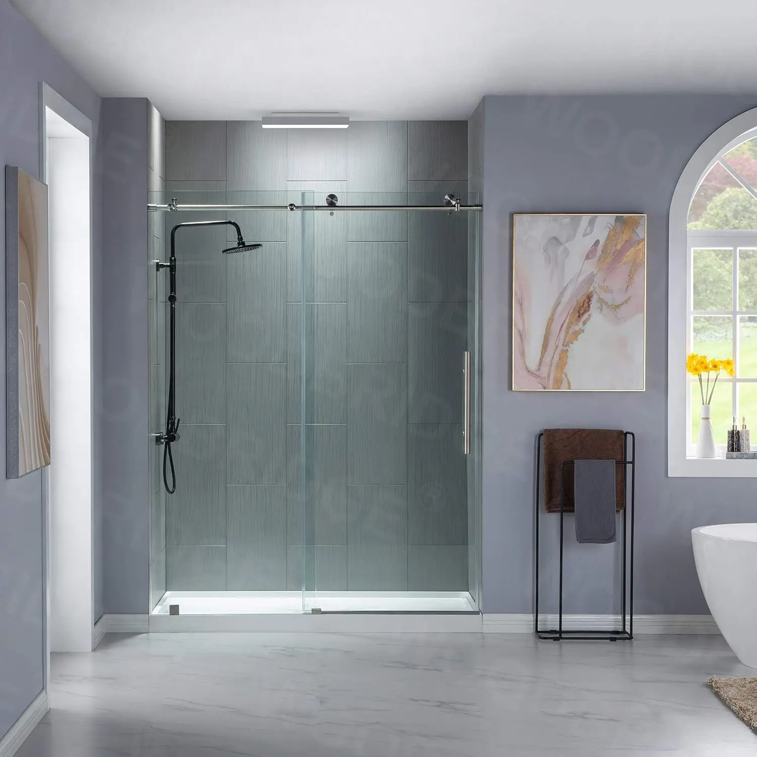 Framelss 3/8"" Sliding Shower Door | Brushed Nickel Finish, 56"" X 60"" | Mbsdc6076-B Model 6