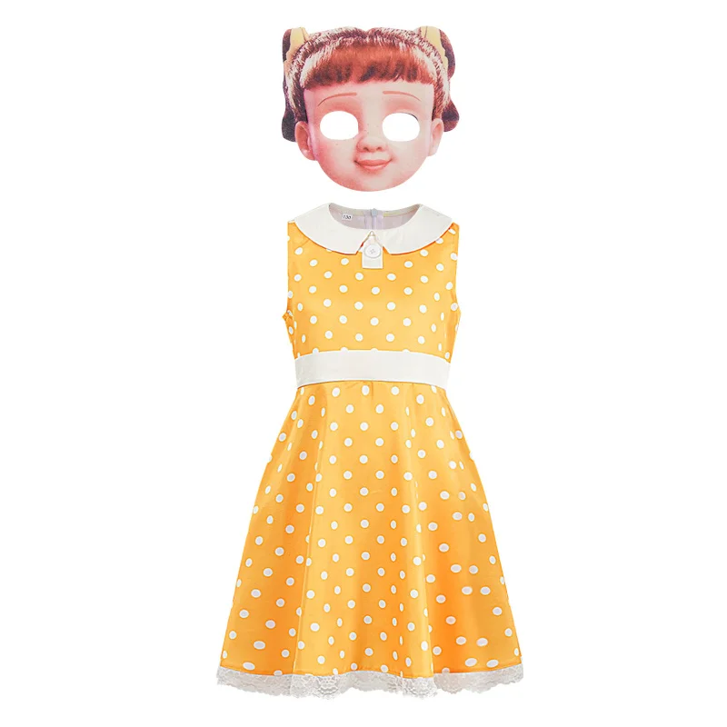 Robe à Pois Jaune Enfant avec Masque - Idéal Fête & Déguisement