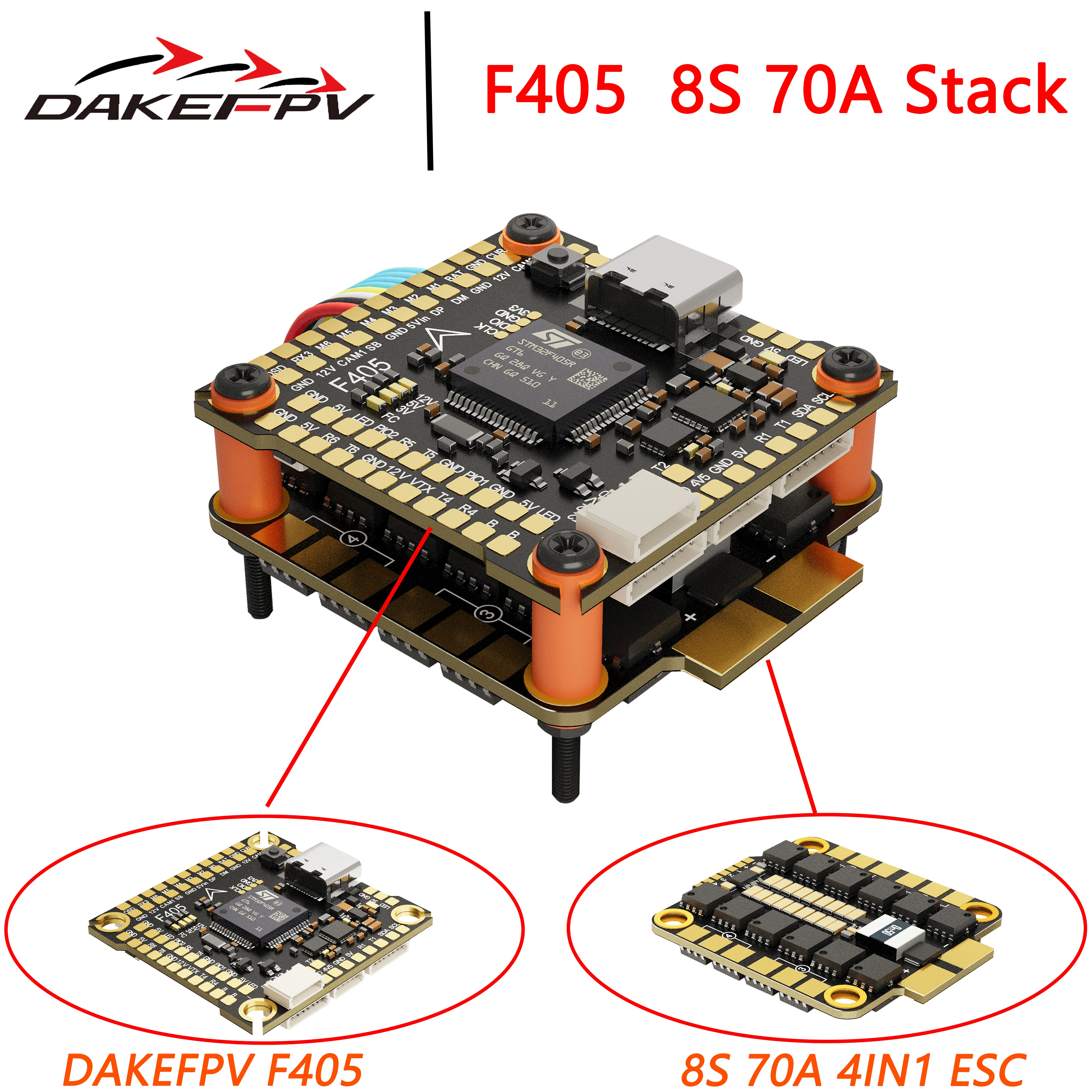 DAKEFPV F405 V3 Flight Control FC 3-8S 60A 70A ESC F405 STACK 30.5x30.5mm ICM42688 Gyro For Remote Control FPV Racing Drone