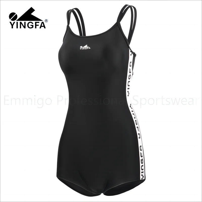 Professional Sports Swimsuit Belly Covering And Slimming Black Mesh Swimsuit One Piece With Short