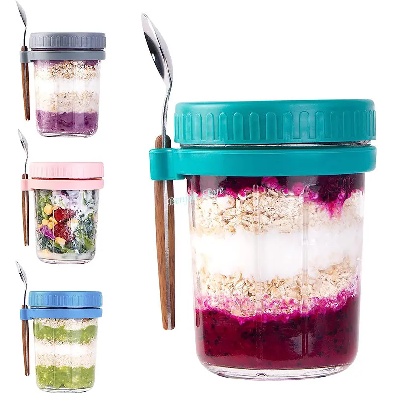 

Overnight Oats Containers with Lids and SpoonMason Jars, Glass Oatmeal Container, Overnight Oats Jars, 350ml
