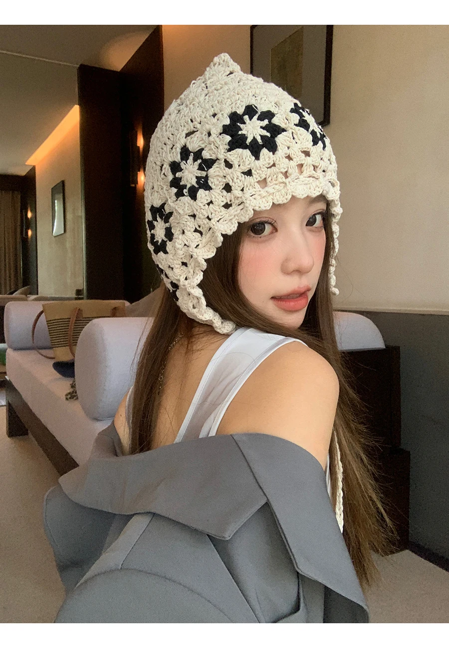 Handgemachte ausgehöhlte Häkelmütze für Mädchen, dünn gestrickt, Eimerhut, ganzjährig, Kopftuch, Hüte, niedliche, atmungsaktive Beanie-Mütze, Japanesesle – Detail 9
