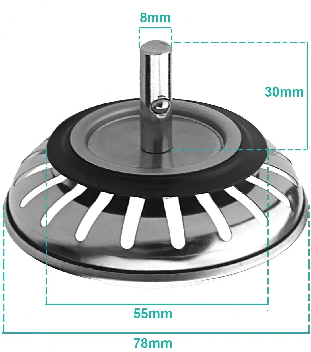 Kitchen Sink Strainer Plug Stainless Steel Thicken Hole Diameter 78mm Dish Drainers Mesh
