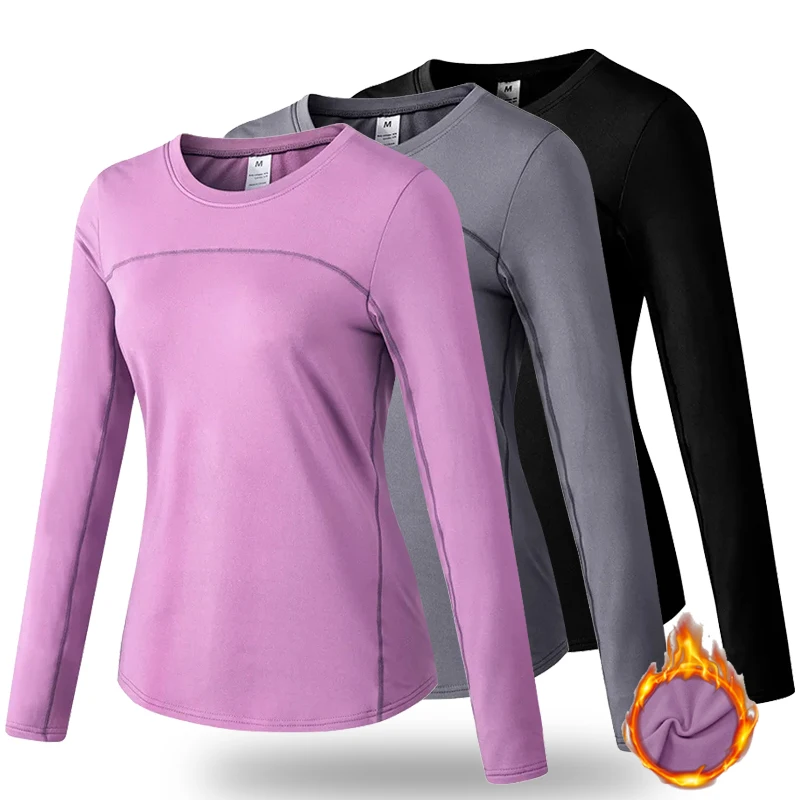 

Women Long Sleeve Yoga Shirt Fleece Warm Running Jogging Exercise Training Breathable Slim Fitness Sport Tops Custom Logo