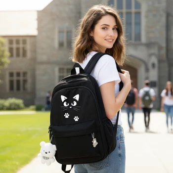 Gatto Nero Rosa Zaino Studente Lettera Borsa per libri Ragazza Borsa da scuola per laptop Borsa da viaggio per adolescenti Zaino Borsa per computer universitario unisex