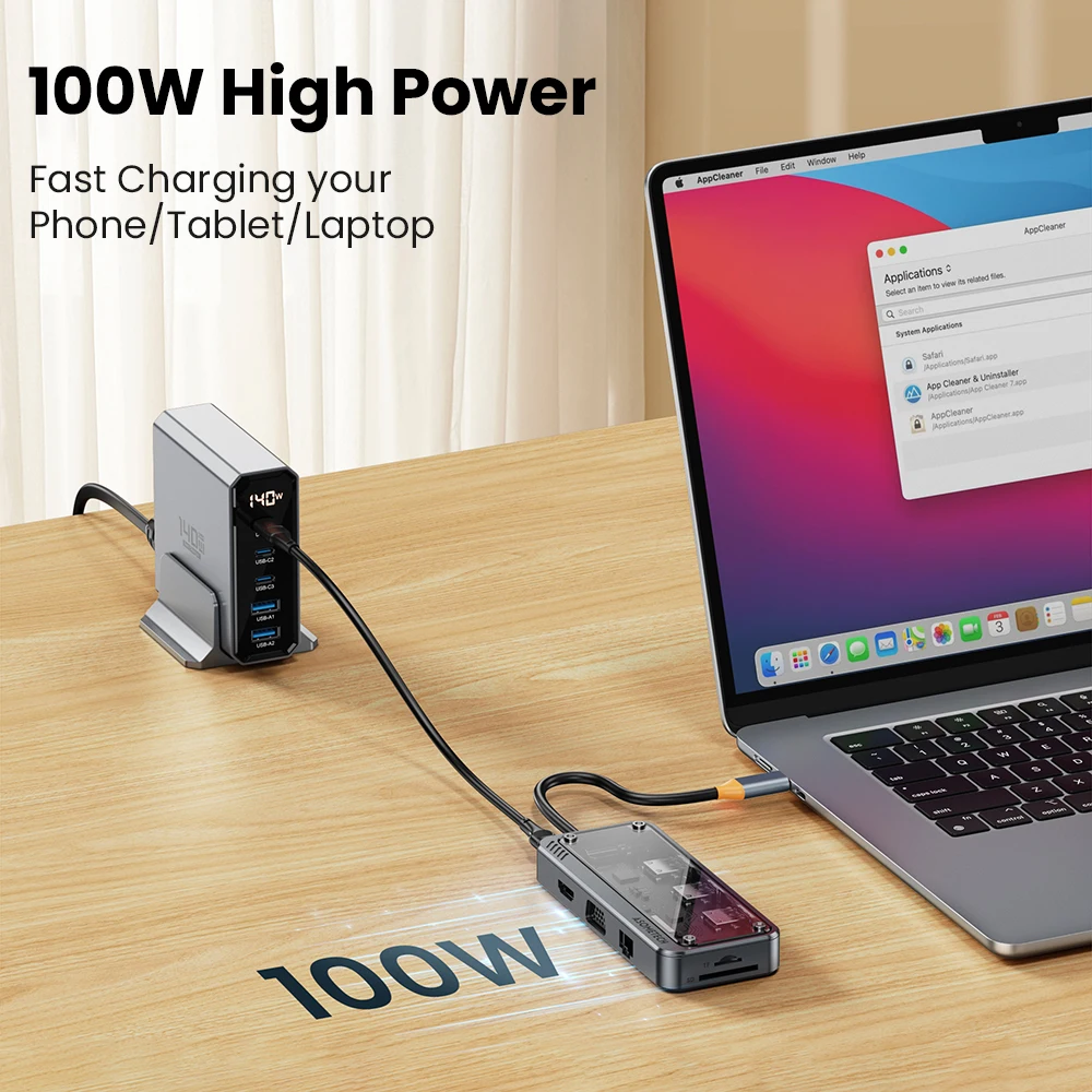 Estação de Ancoragem Usb c Hub 10 em tipo c para Hub Compatível com Hdmi Adaptador Usb 3.0 pd 100w para Macbook pc Laptop Tablet - Imagem 6