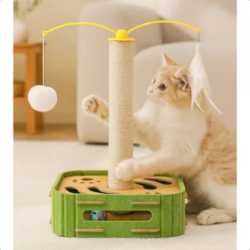 Interactive Cat Puzzle Toy Scratching Post with Spinning Balls Feathers for Indoor Cats Satisfies Hunting Instinct SelfPlay Men 4