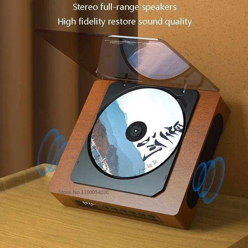 Thinkya 클래식 레트로 나무 CD 플레이어, 내장 스피커, HIFI 앨범 플레이어, 블루투스 올인원 워크맨, 리모컨 포함