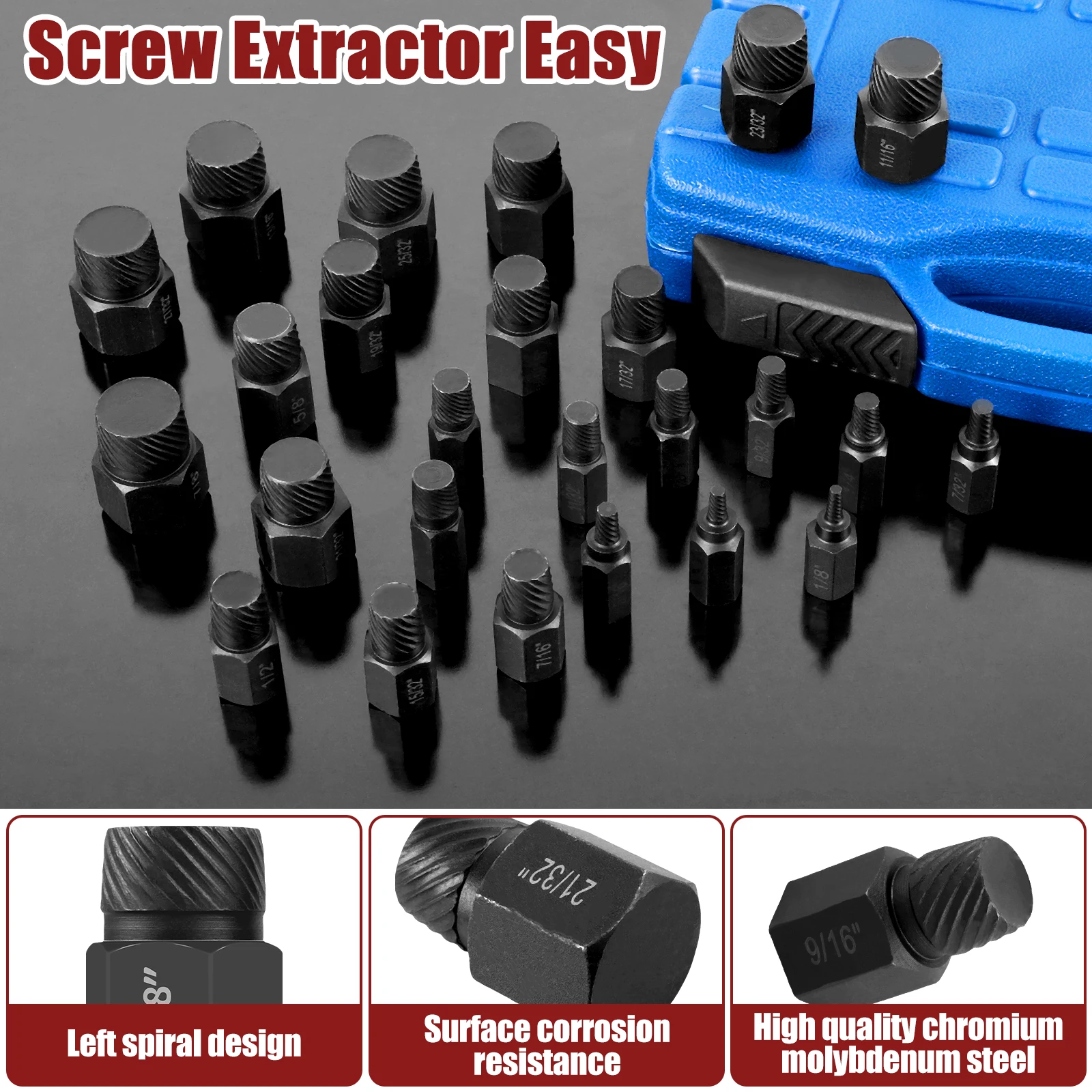 Juego Extractores De Tornillos 25 Piezas Juego De 25 Extractores De Tornillos, Cabeza Hexagonal, Juego De Extractor De Pernos De Fácil Salida, Juego De Herramientas De Extracción De Pernos De Saca Tornillos Rotos