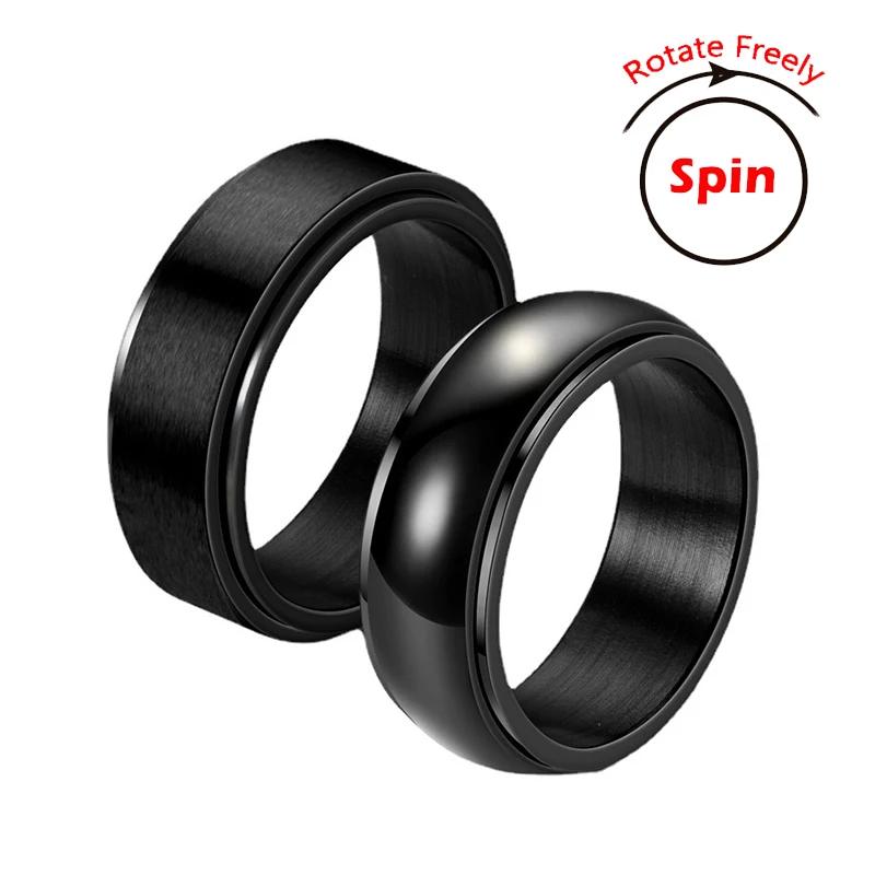Fashion 8mm Men's Black Anti Stress Anxiety Relife Spinning Ring Frosted Stainless Steel Spinner Rings Boyfriend Valentine Gifts