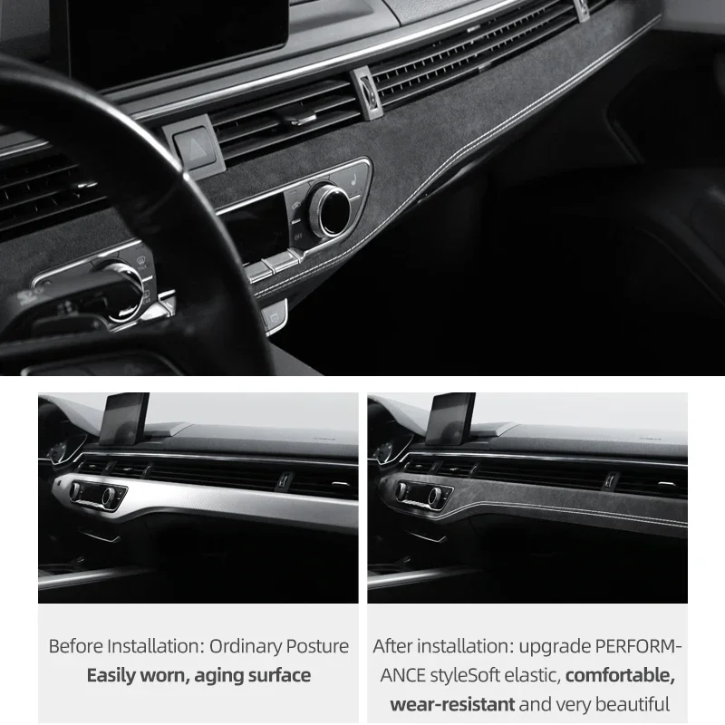 Car Interior Trim For Audi A4 B9 A5 Make of Alcantara Dashboard Panel Instrument Trim Strip Sticker Car Interior Tuning Accessories