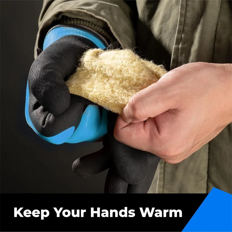 1Pair Winter Waterproof Work Safety Thermal Gloves Anti-Skidding Rubber Garden Fishing Gloves For Worker Builder Hand Protection