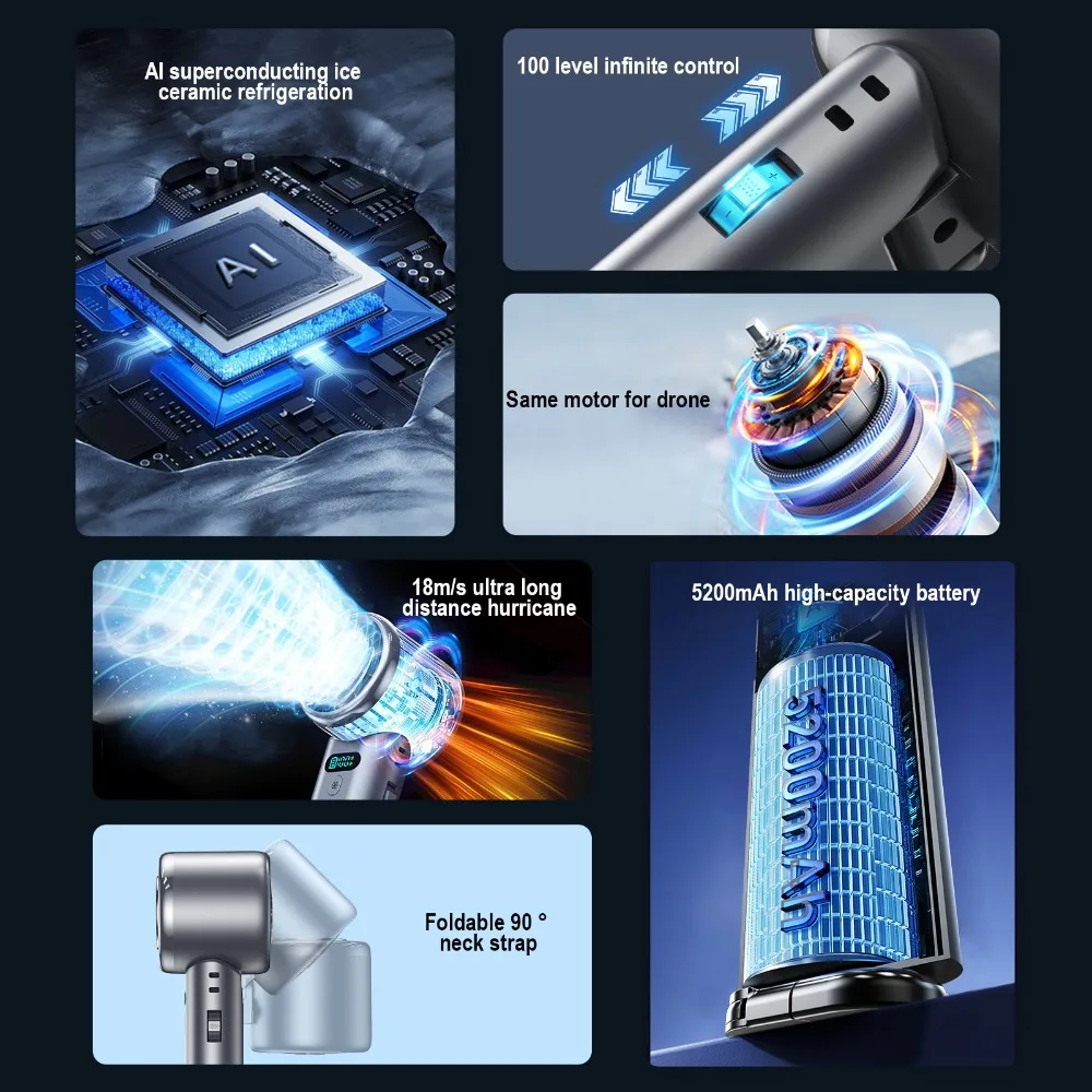 5200 mAh Ice compress cooling fan handheld fans USB Rechargeable portable mini fan Double Folding Fan For Travel Camping Outdoor 3