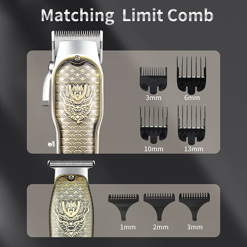 WAIKIL Professional Men's Electric Hair Clipper Set Facial Treatment Device Retro USB Charge Shaver Oil Head Carving Machine 5