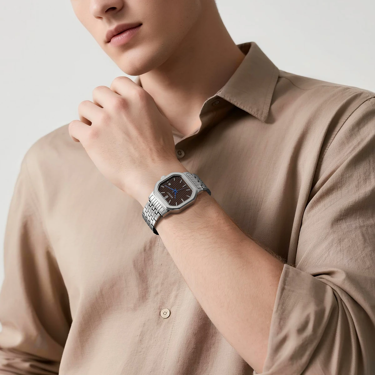 BERNY Uhren für Herren, modisch, lässig, mit Datumsanzeige, leuchtend, Quarz, Herrenuhr, elegantes rechteckiges Zifferblatt, Kalender, Business-Armbanduhr – Detail 12