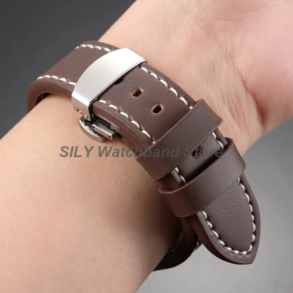 18/20/22/24mm Retro Vintage Leder-Uhrenarmbänder Silber Schwarz Roségold Schmetterlingsverschluss Uhrenarmbänder Universelle Business-Armbänder – Detail 6