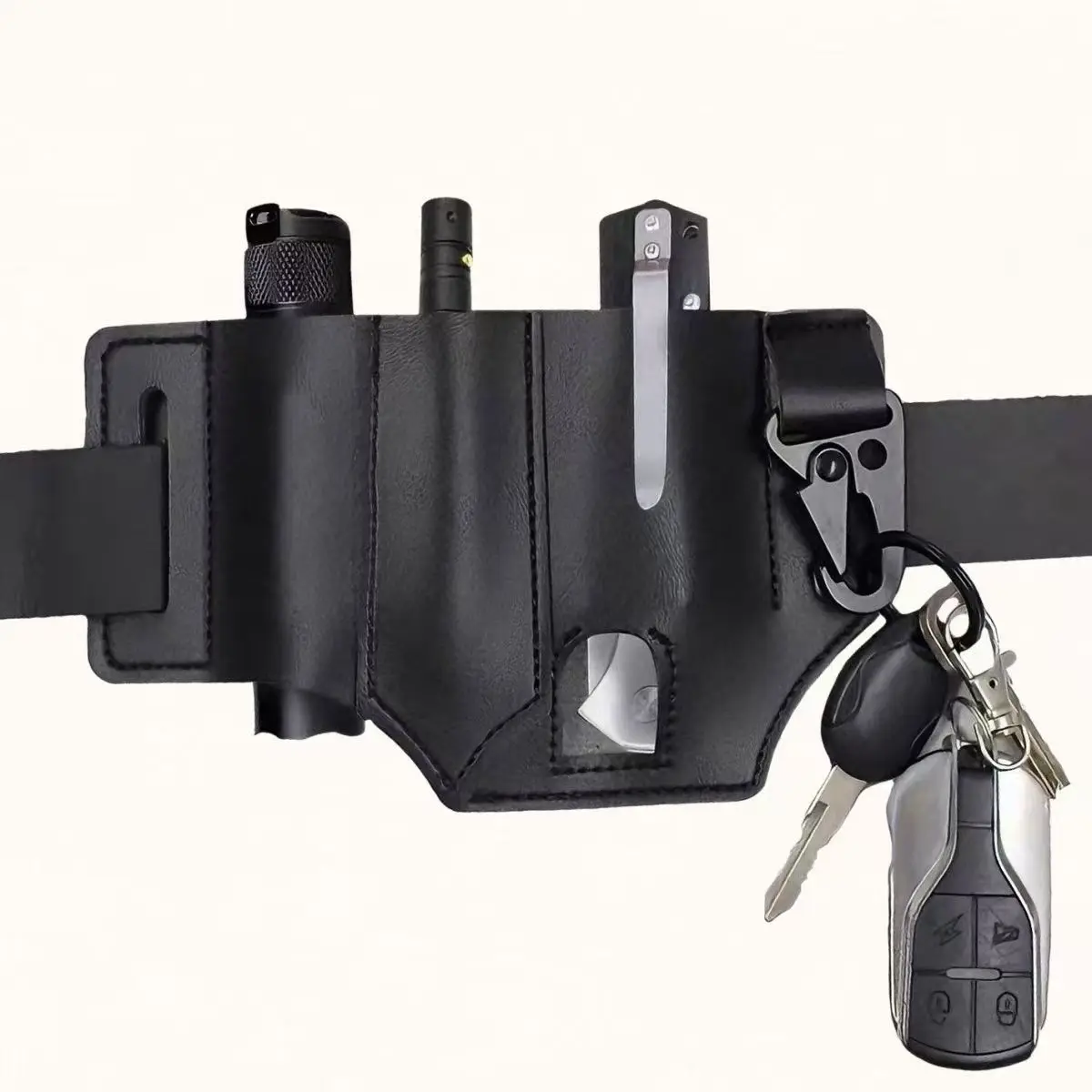 Sac de jambe tactique EDC, étui à outils, survie en plein air, cuir PU, lampe torche, sac de ceinture, boucle en bec d'aigle, étui à couteau de ceinture