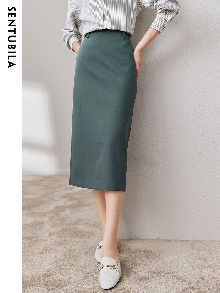 SENTUBILA Office Lady Midi Pencil Skirts for Women 2023 Autumn New Business Temperament Fashion Versatile Slim Skirt 133Q49618