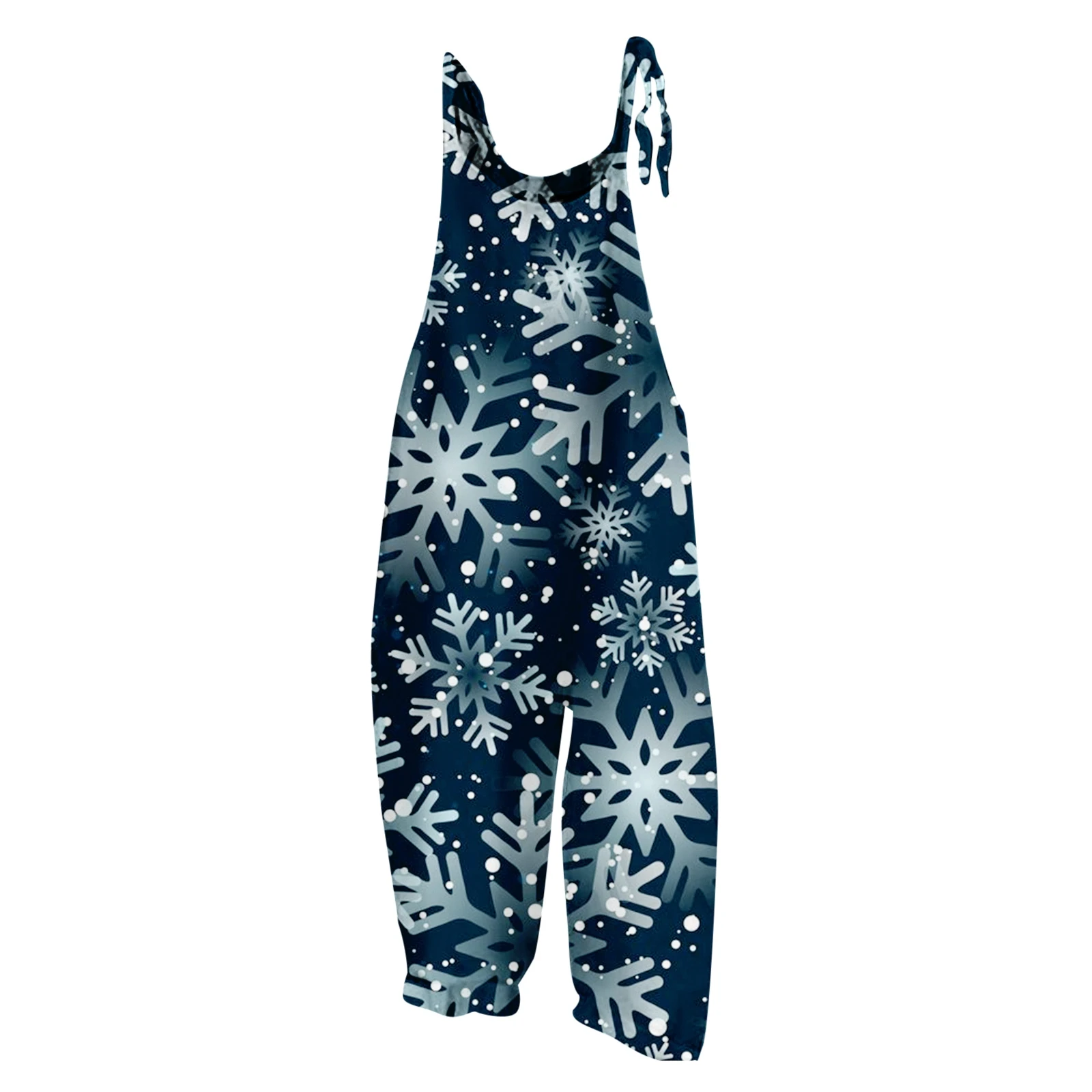 thumbnail image 1 of Mono con estampado navideño para mujer, informal, holgado, con tirantes ajustables, holgado, versátil, con tirantes, pierna ancha y ajustable, 1 of 5