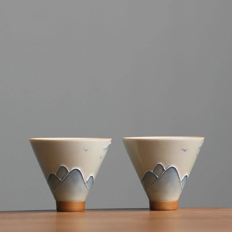 Hand-painted landscape hats teacups kung fu tea set grass ash ceramic underglaze color drinking tea tasting single cups