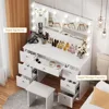 Vanity Makeup Desk with Lighted Mirror, Power Outlet, Soft Stool and 7 Drawers, 3 Color Lighting Modes Adjustable Brightness 5