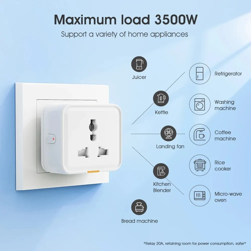 Tuya Smart Home Wireless WIFI Plug Socket UK EU US Universal 16A Travel Universal Conversion Socket Outlet Power Monitor Timer 5