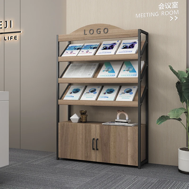 Magazine Rack with Door Literature Display Shelf Floor Standing Office Storage Organizer Bookshelf Office Furniture Estante FYMR