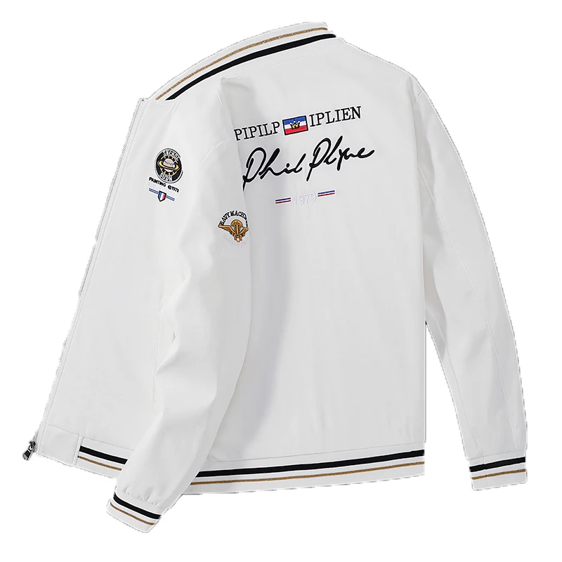 New Men Autumn Casual Fashion Breathable Round Neck Thin Jacket Men Embroidery Outdoors Windproof Simple Jacket Male Coat 5XL