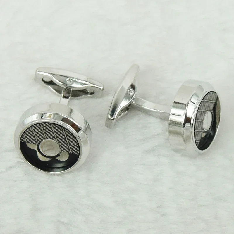 PJS Luxury Cuffs Round Clock Semi Holl Four-Color Stainless Steel MB Men Business Suit Cufflinks Style Classic Buttons Box Set