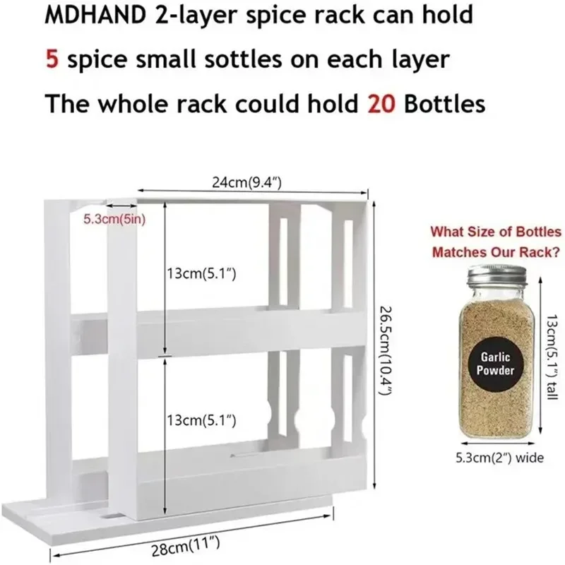 Multi-Function 2 Tier Rotate Spice Storage Rack Seasoning Swivel Organizer Shelf Kitchen Bathroom