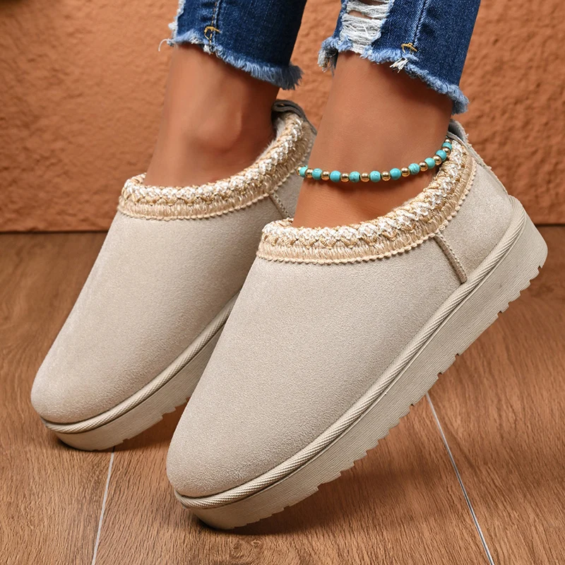 Autumn Winter Platform Snow Boots Women 2025 Warm Thick Soled Plush Winter Shoes Woman Faux Suede Fleece Line Ankle Boots Woman