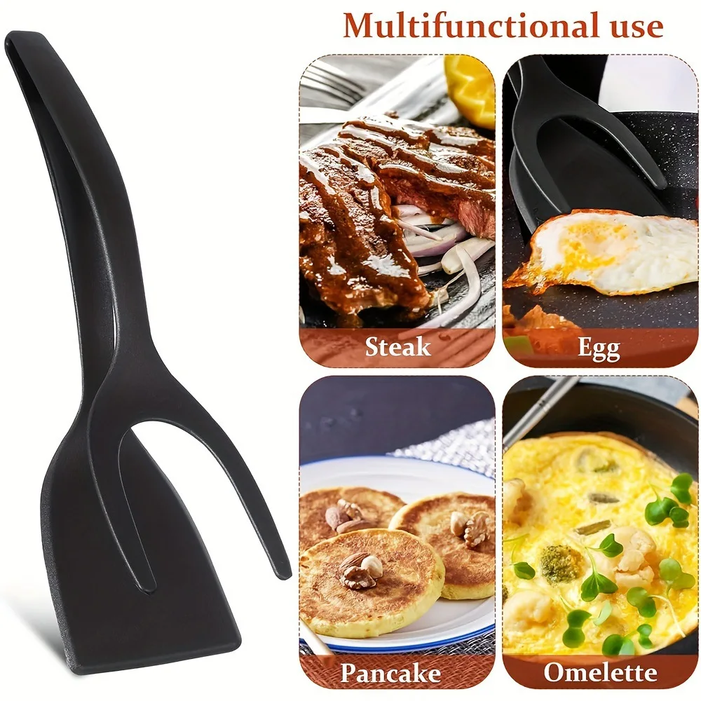 2 In 1 Grip Flip Spatula Clamp Egg Pancake Fish French Toast Omelette Making Non Stick Home Kitchen Cooking Turner Tool