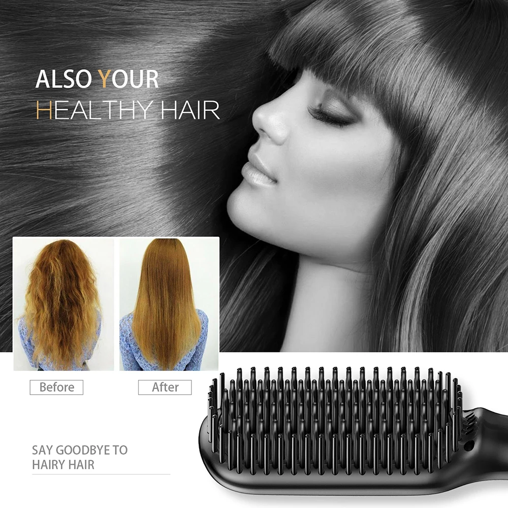 Hair Straightener Brush Ceramic Heating Ionic Straightening with Anti-Scald Auto Temperature Lock and Auto-Off Function