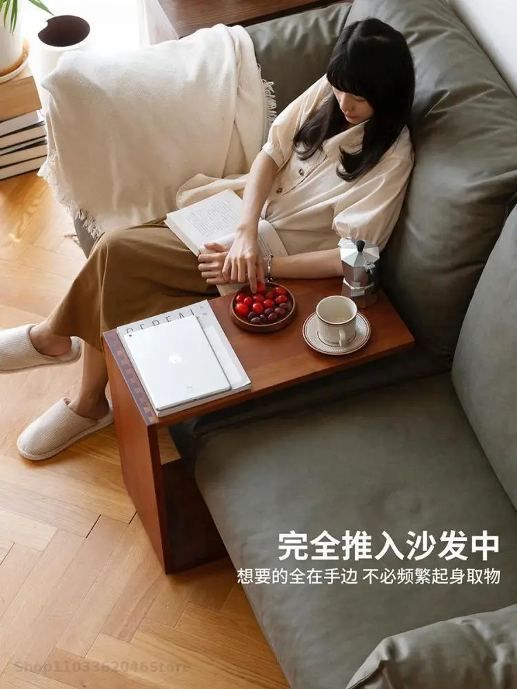 U-shaped Small Side Table Multi-functional Solid Wood Sofa Nordic Simple Cherry Wood Black Walnut