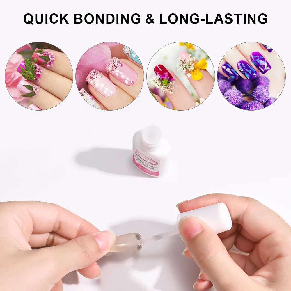 10g/Bottle Brush on Nail Glue for Acrylic Nail Tips,Long Lasting Nail Glue Adhesive Super Bond (7g/pc) Suitable for Professional 5