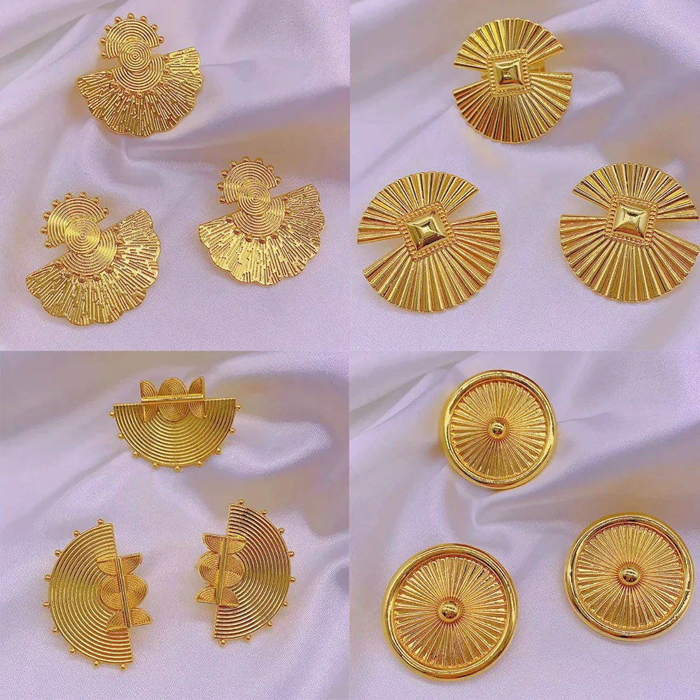 Gold Color Jewelry Sets for Women New Trendy Clip Earrings for Women Adjustable Ring Personality Glossy Jewelry Accessory Gifts