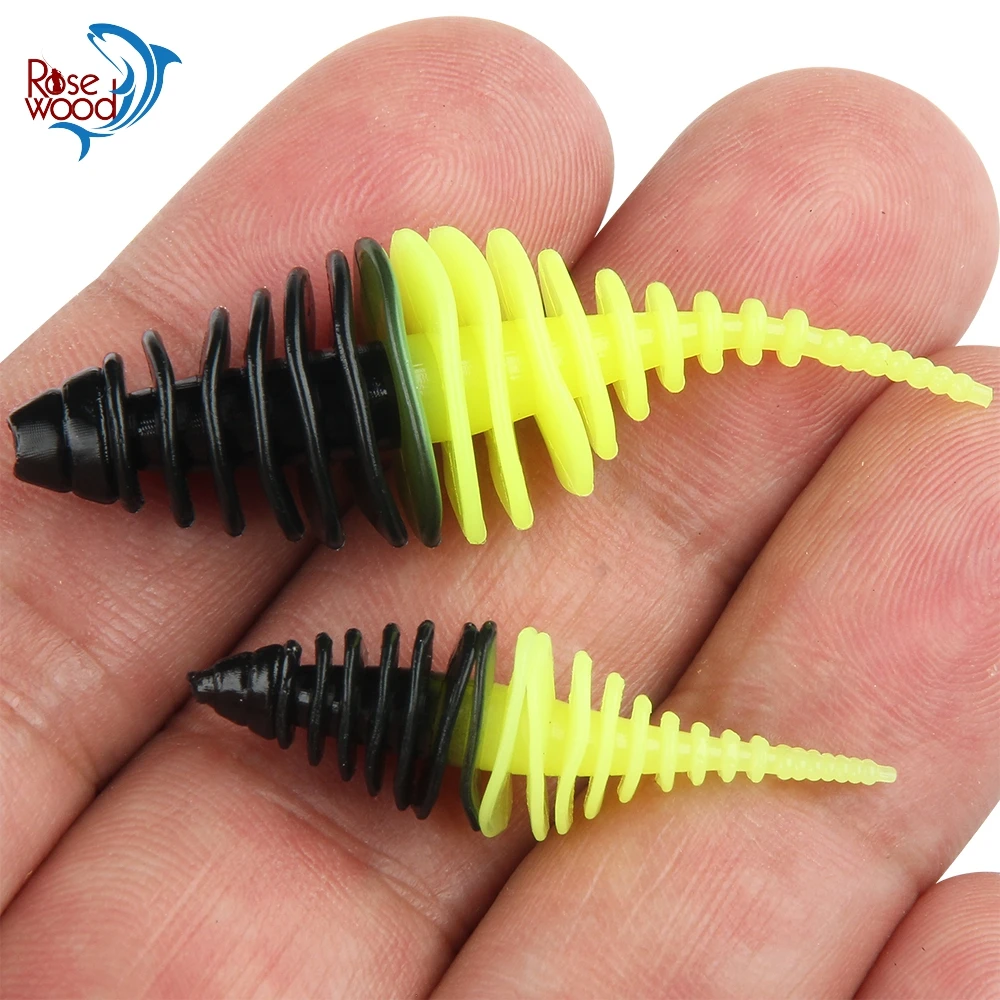 Rosewood Ribbed Fish Worm Soft Plastic Creature Bait Fishing Lure