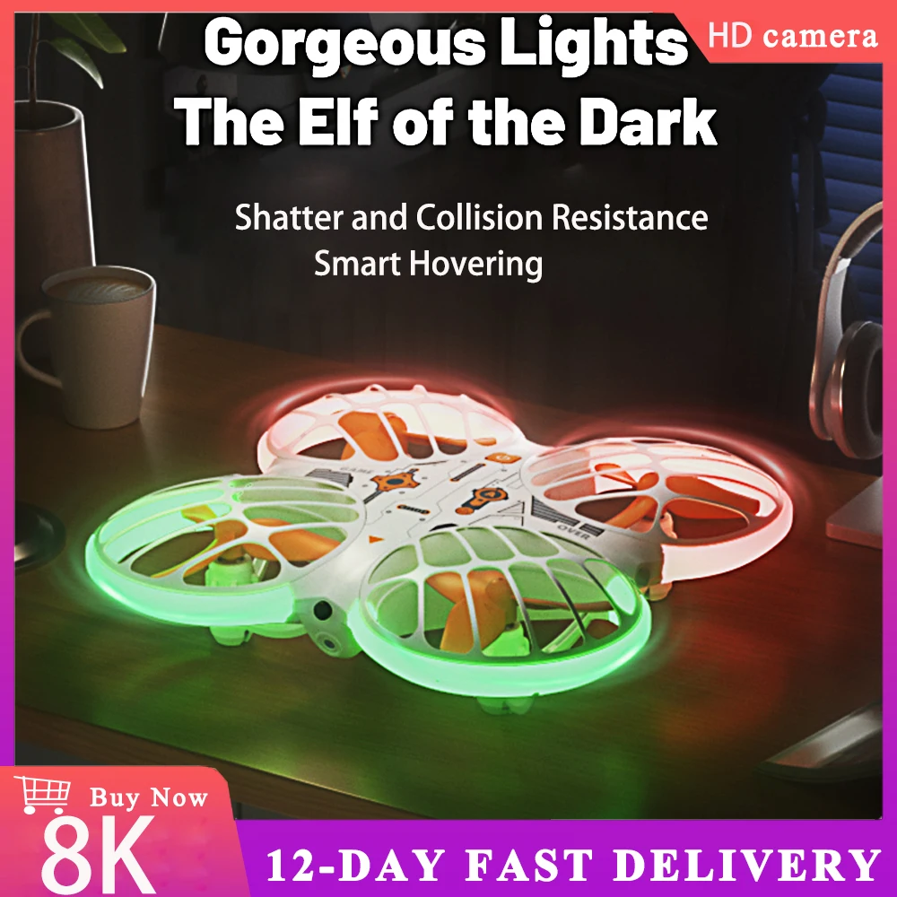 JJRC H122 Mini Drone Intelligent Obstacle Avoidance 8K Camera Neon Light Remote Control Helicopter Comprehensive Protective Toy