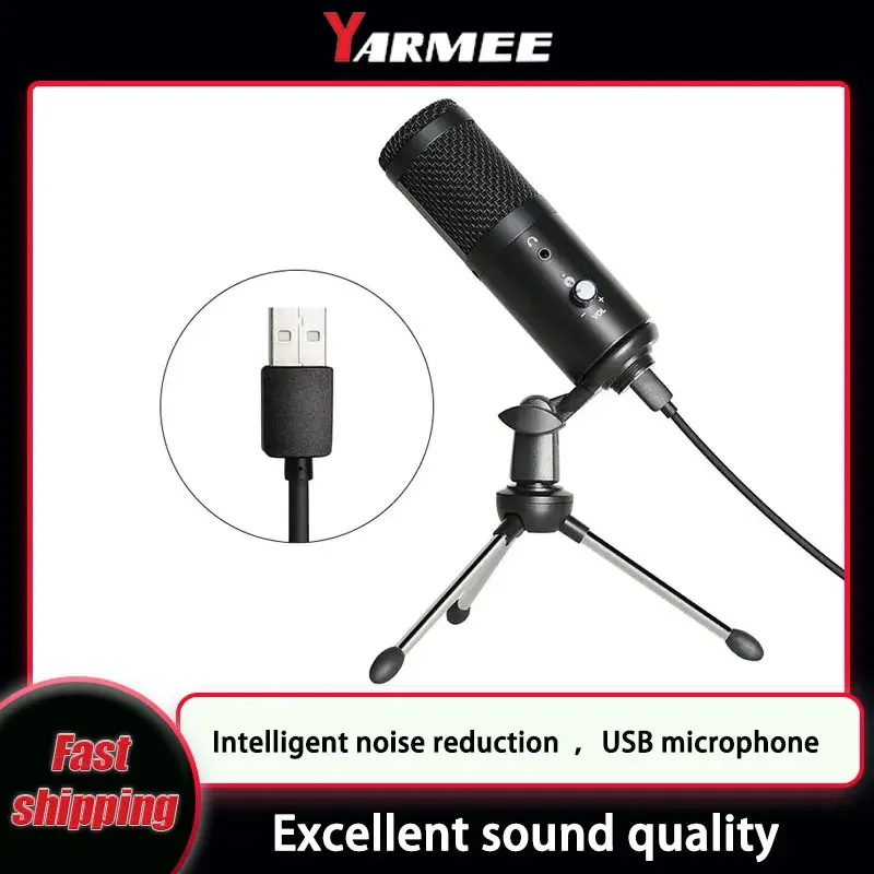 YARMEE-USB Microfone Condensador de Computador, PC Profissional, Notebook, Gaming Mic, YouTube Speaker, Gravação, Canto, Streaming
