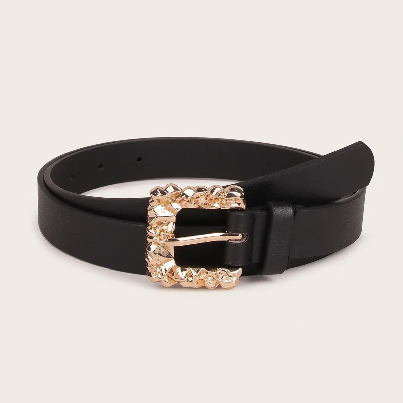 

Retro Style Women's Dress Belt Square Buckle Gold Pin Buckle Black Belt Girls Denim Decoration Waistband