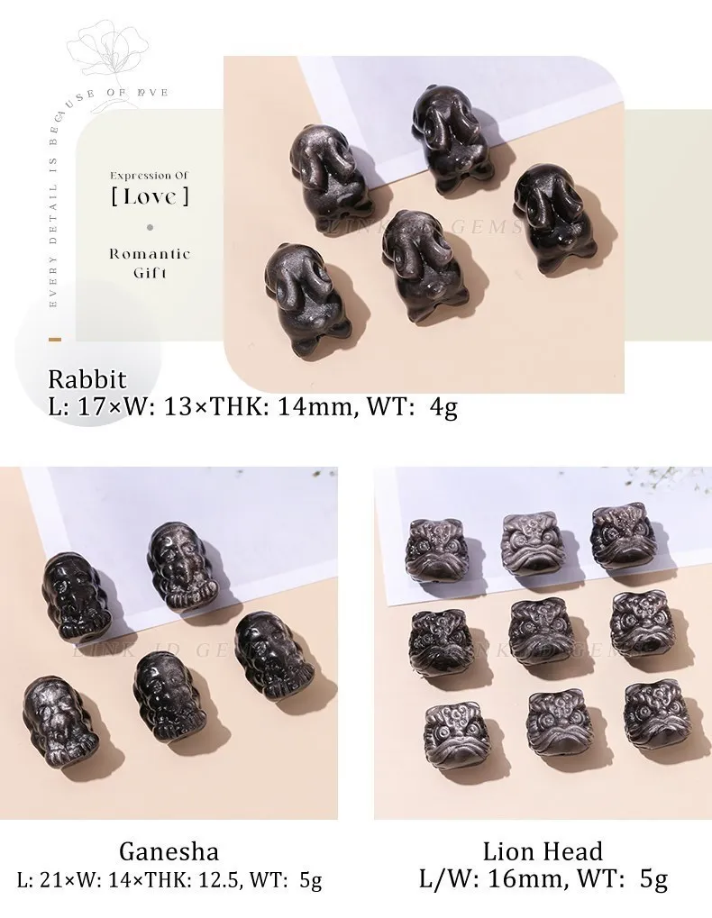 1 Pc Natural Stone Gold Silver Obsidian Carved Bead Cat Paw Pixiu Animals Cute Bead With Hole For Jewelry Making Diy Necklace