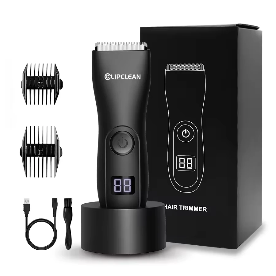 Men's Electric Body Hair Trimmer Rechargeable Cordless Body Groomer Waterproof Hair Clipper with LCD Display Remover Home