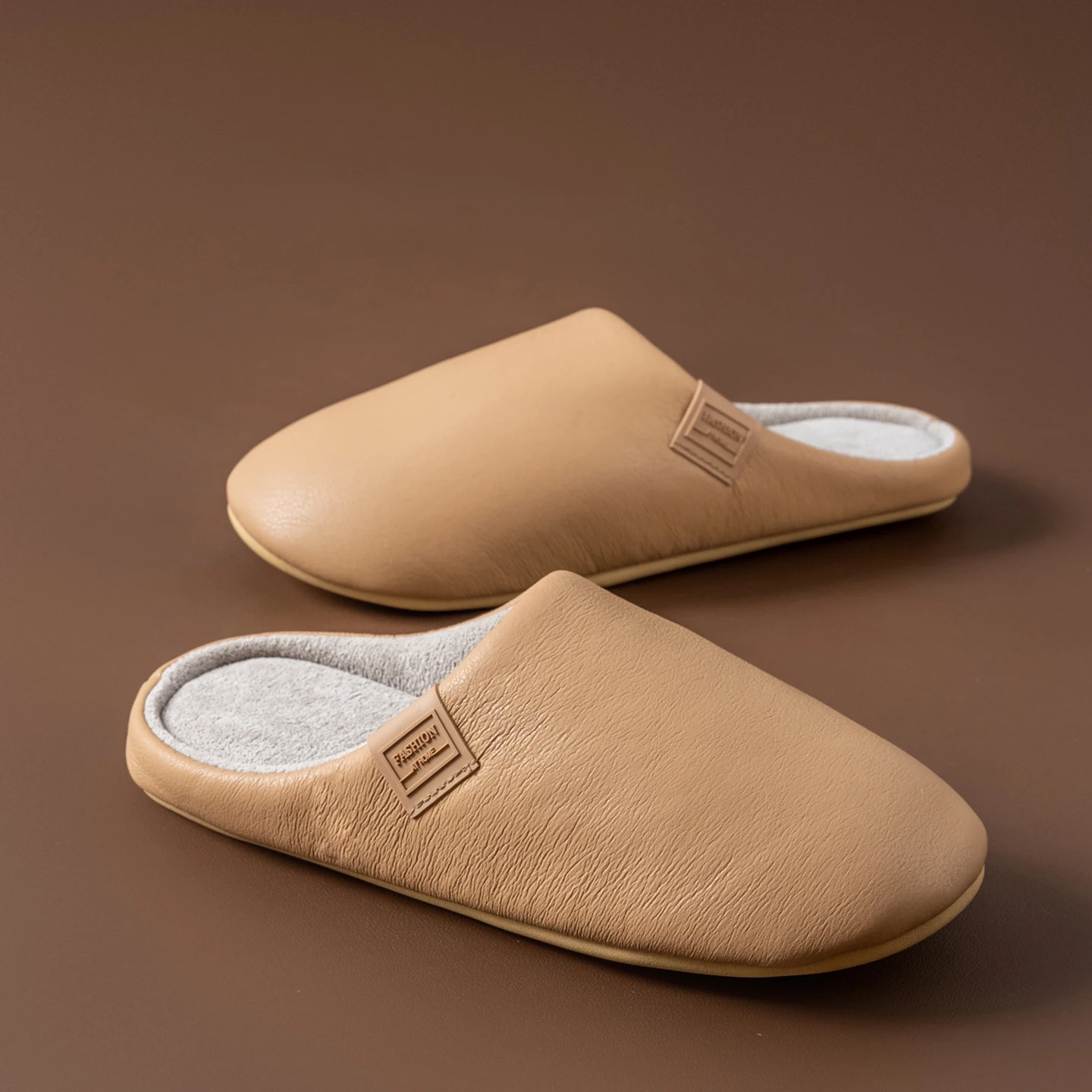 شباشب شتوية للرجال مبطنة بالصوف، جلد PU مقاوم للما...