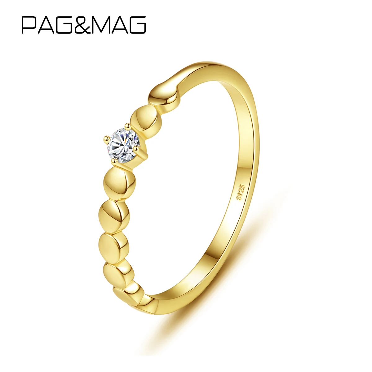 

PAG&MAG 925 Sterling Silver Round Zircon Finger Rings For Women 14k Gold Plated Fine Jewelry Wedding Band Statement Gifts