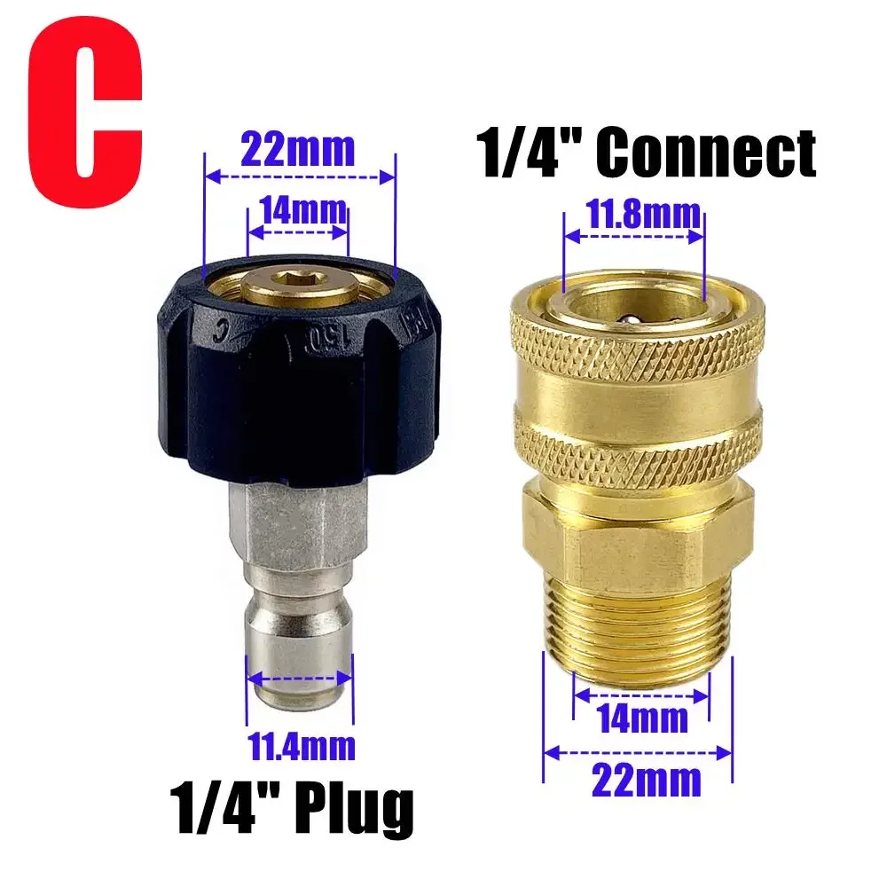 2개입 고압 세척기 어댑터 키트 M22 14mm/15mm 여성용 스위블 퀵 커넥트 3/8'' 1/4'' 릴리스 세트 노즐 제트 클리너용
