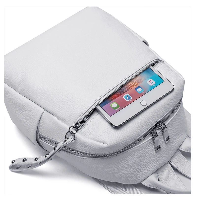 ZENCY 100% Soft Genuine Leather Silver Hardware Women's Backpacks Ladies Girls First Layer Cowhide Female School Book Backpack