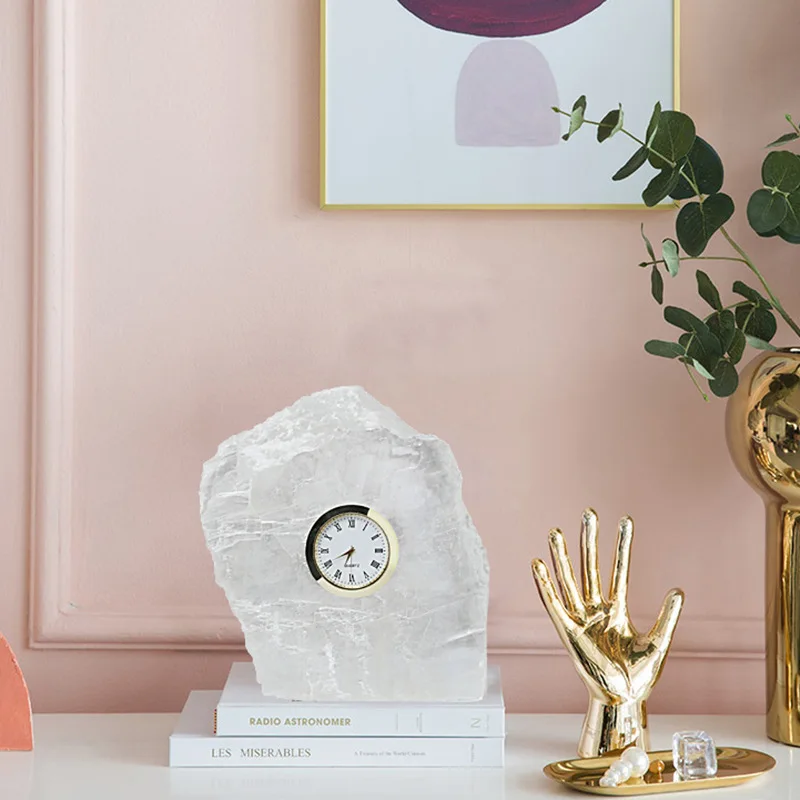 

Simple Fashion Crystal Stone Clock Ornament Natural Stone Ornament Bedroom Foyer Home Soft Decoration Accessories Beautiful Gift