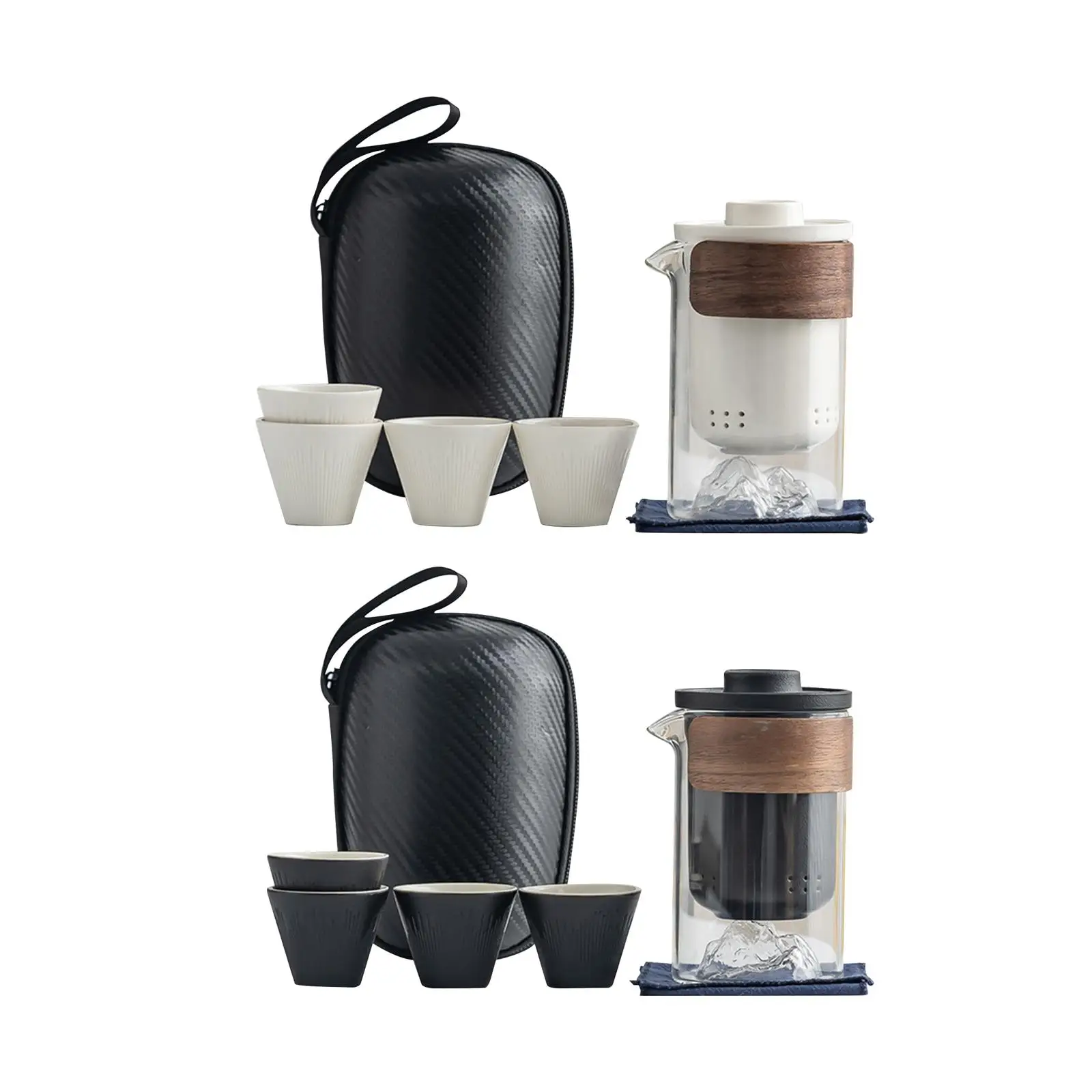 Travel Tea Set Glass Teapot Infuser Ceramic Tea Cup with Case Teapot and Cup Set for camping Climbing Friends